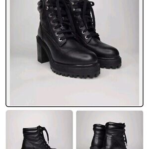 Zara leather Black Lace-Up Ankle Boots